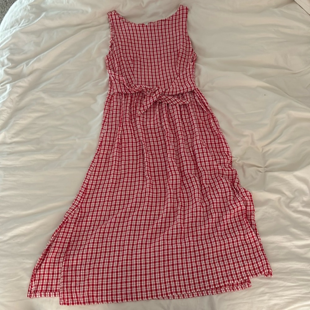 K.C. SPENCER Red and White Plaid Dress with slits on the bottom